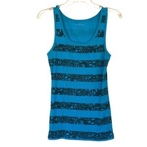 Style & Co turquoise & black faux lace stripe top